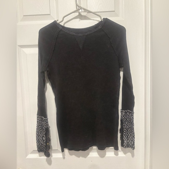 Able USA Black Charcoal Long Sleeve Thermal Shirt Ribbed Button Trip Size Medium - Picture 3 of 5